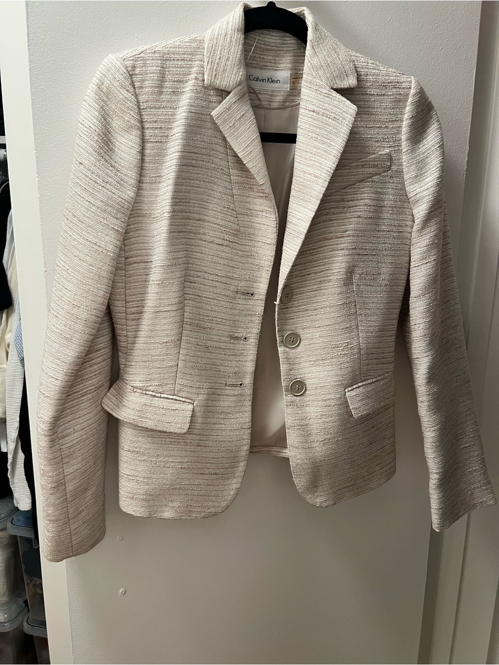 Calvin Klein Women's Beige Textured Two-Button Blazer